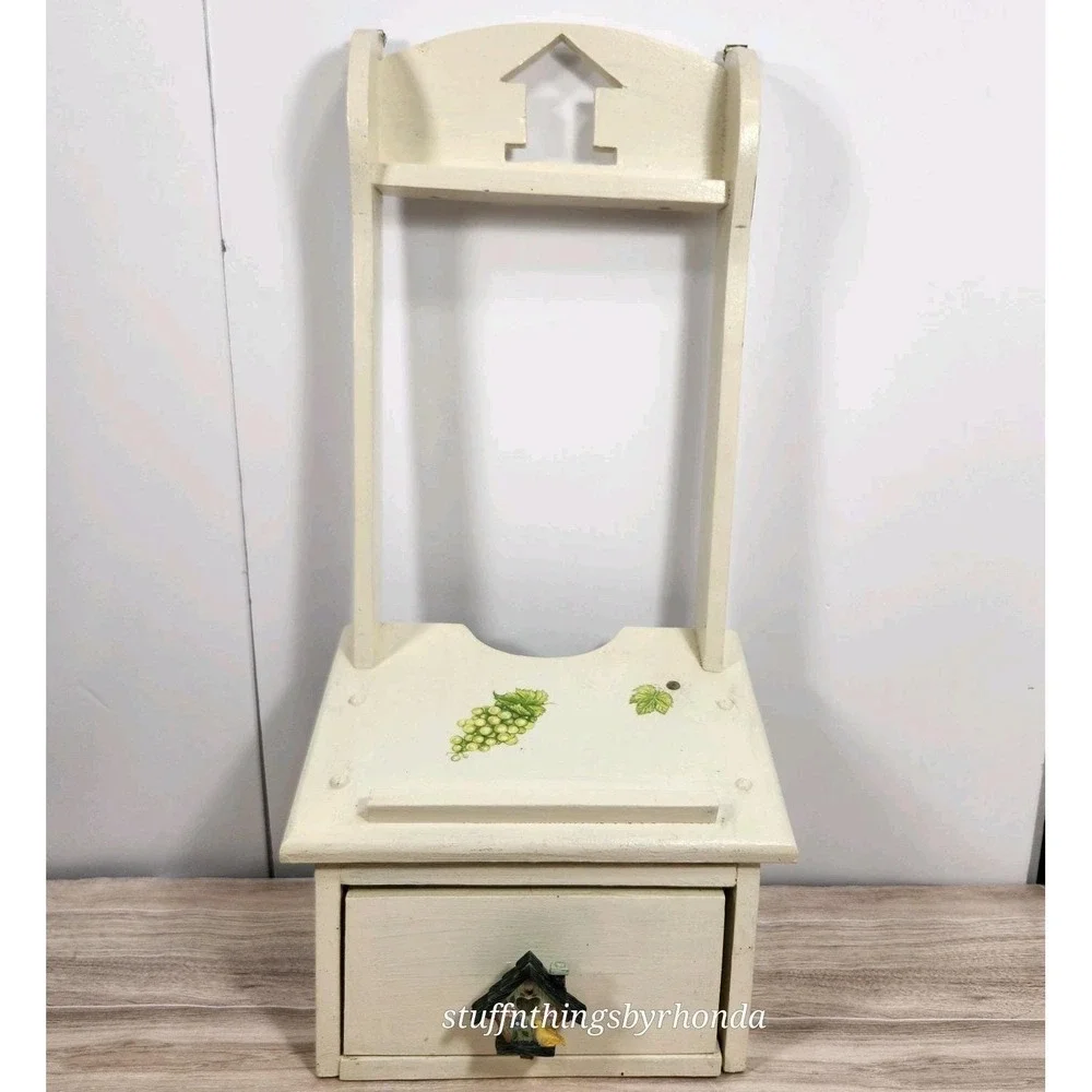 Vintage Wood Wall Mount Writing Shelf Wall Phone Stand / Desk Caddy Charge Stand